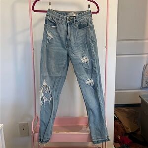 Abercrombie & Fitch Blue mom Jeans with Vintage Distressing